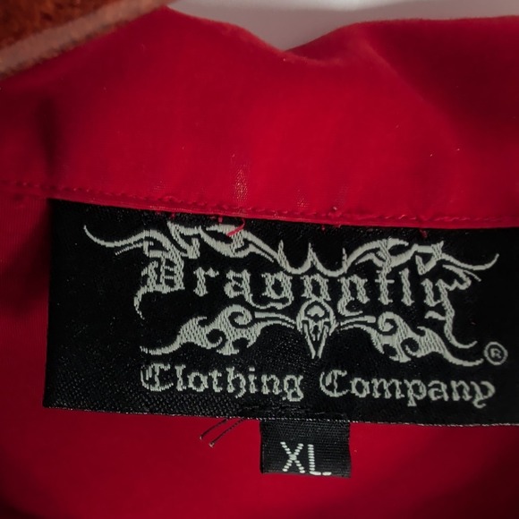 Dragonfly Bike Graphic Print‎ Short Sleeve Classic Button Up Shirt Red Size XL - Picture 8 of 11